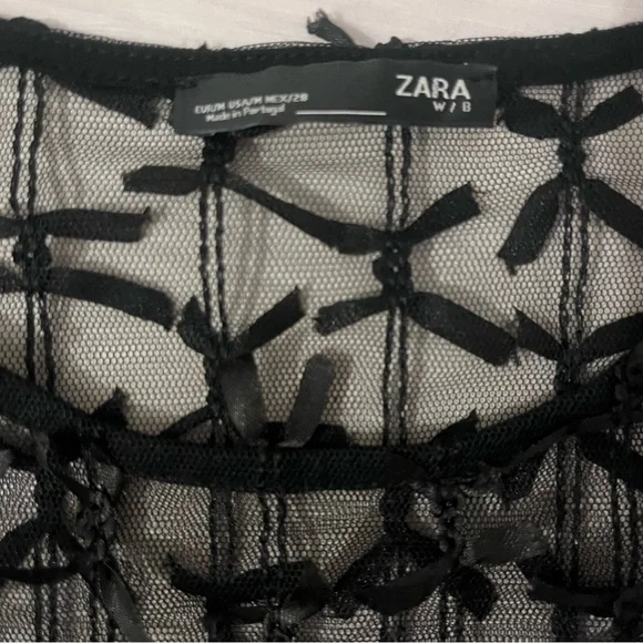 ZARA Sheer Bow Mesh Long Sleeve Crew Neck Layering Top in Size M HOLIDAY PARTY - Picture 4 of 6